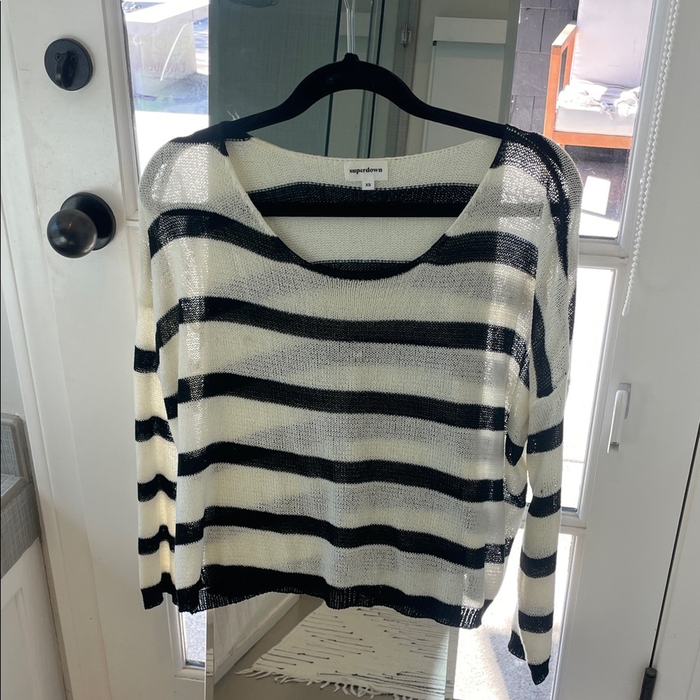 Superdown Lightweight Black and White Striped Sweater